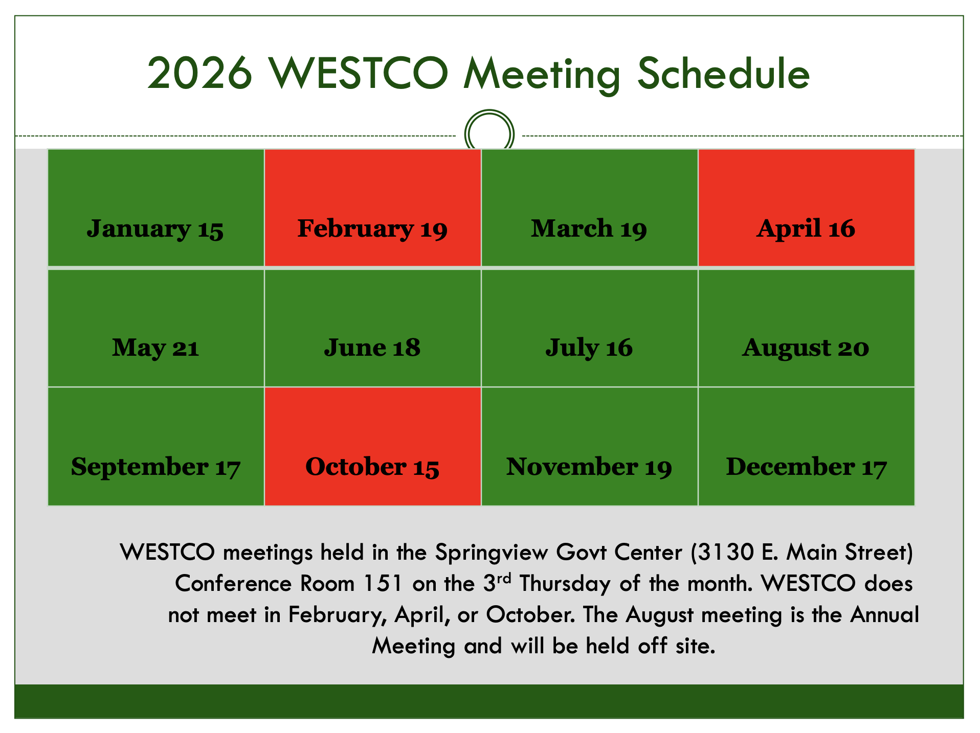 WESTCO 2026 Meeting Schedule